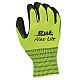 Close-up of Small Cotton Rubber Palm String Knit Gloves, Hi-Vis Lime