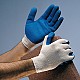 White and blue string knit gloves with rubber coating for grip