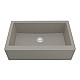 Close-up of Karran QA-740 Quartz Undermount Sink in Concrete color with water running out of it