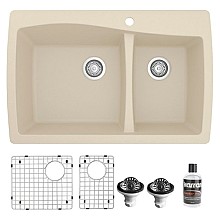 QT-721 Quartz Top Mount/Drop-In Large/Small Bowl Kitchen Sink Kit, 34" x 22" x 9"