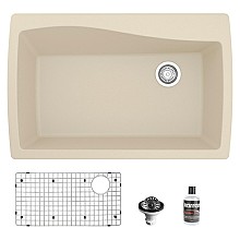 QT-722 Quartz Top Mount/Drop-In Large Single Bowl Kitchen Sink Kit, 34" x 22" x 9"