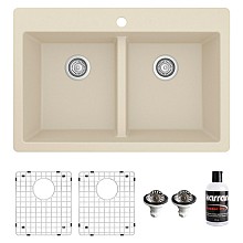 QT-810 Quartz Top Mount/Drop-In Double Equal Bowl Kitchen Sink Kit, 33" x 22" x 9"