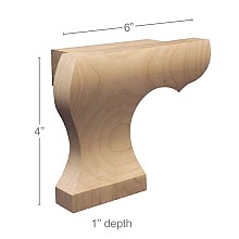 6" x 1" x 4" Left Curved Edge Wood Pedestal Foot