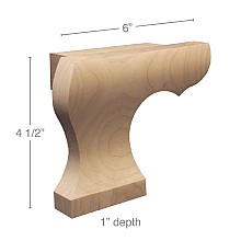 6" x 1" x 4-1/2" Left Curved Edge Wood Pedestal Foot