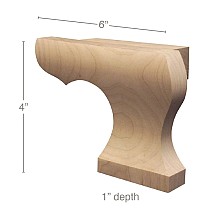 6" x 1" x 4" Right Curved Edge Wood Pedestal Foot