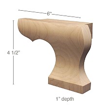 6" x 1" x 4-1/2" Right Curved Edge Wood Pedestal Foot