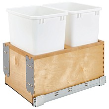 Double Bottom-Mount Waste Container Pullout with Soft-Closing/Wood Carriage