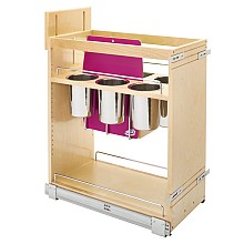 Pullout Wood Base Cabinet Organizer with Knife Block, Utensil Bins and BLUMOTION Soft-Close Slides