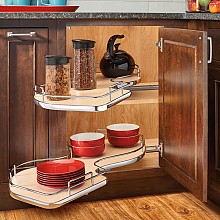 2-Tier The Cloud Blind Corner Cabinet Organizer for 21" Cabinet Opening, Chrome/Maple