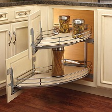 2-Tray Curved Blind Corner Unit for 18" Cabinet Opening, Chrome/Maple