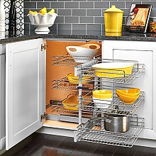 3-Tier Universal Blind Corner Optimizer with Soft-Closing, Chrome/Metallic Silver