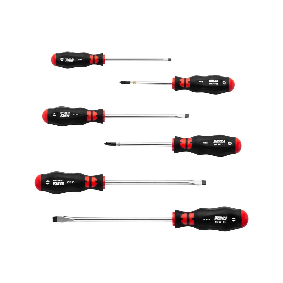 ZEBRA Screwdriver Set - Round Blade - Philips and Slotted Head - 6 Pieces (4 Slotted and 2 Phillips)