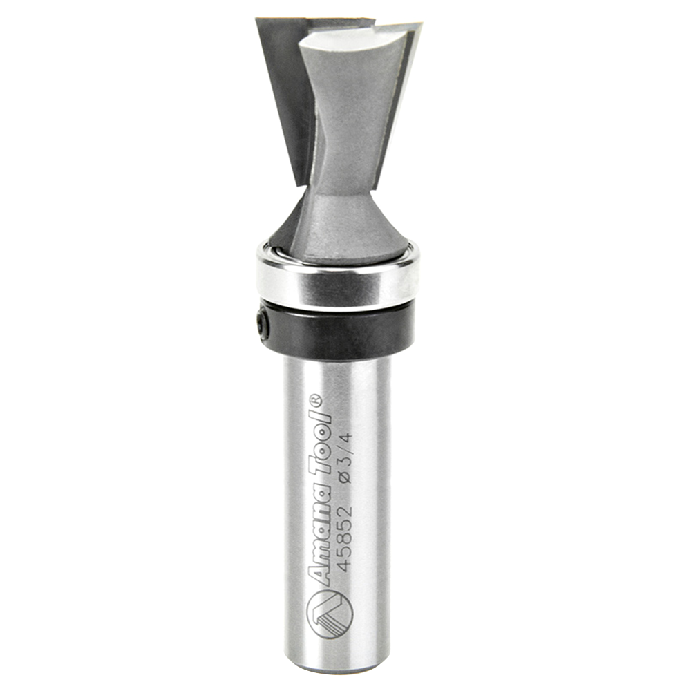 3/4" x 3" Dovetail Router Bit with Upper Ball Bearing, 2-Flute, 1/2" Shank