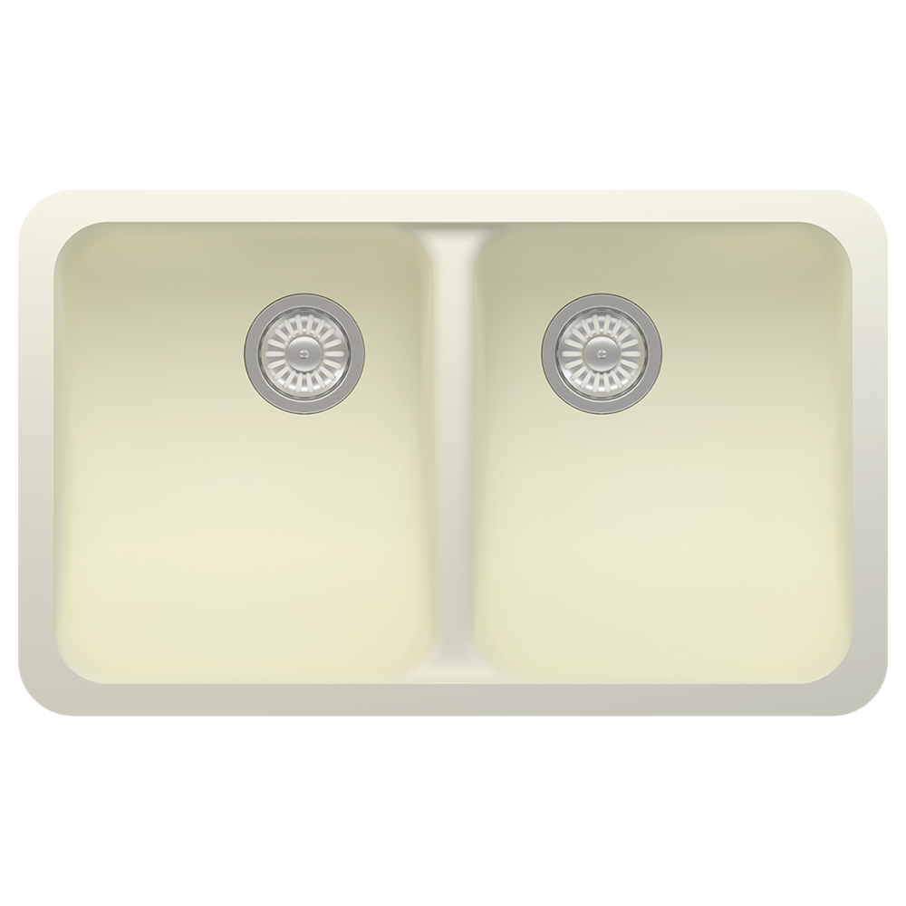 Acrylic Undermount Double Equal Bowl Kitchen Sink, 30-7/8" x 18-7/8" x 9-13/16", Natural White