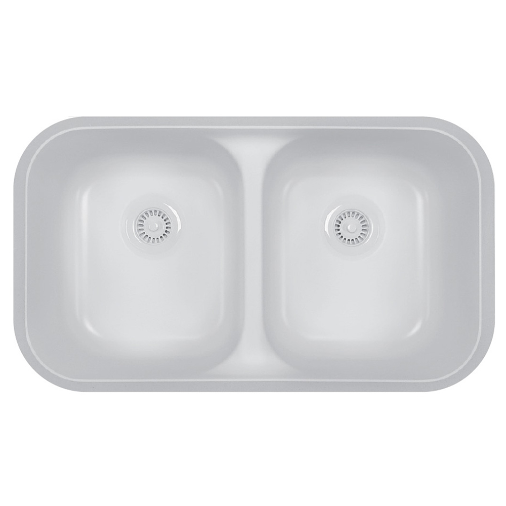 A-350 Acrylic Undermount Double Bowl Kitchen Sink, 32-7/8" x 19-1/8" x 9", Bisque