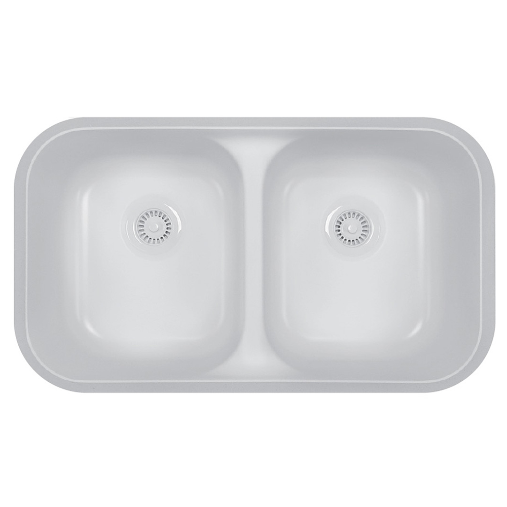 A-350 Acrylic Undermount Double Bowl Kitchen Sink, 32-7/8" x 19-1/8" x 9", White