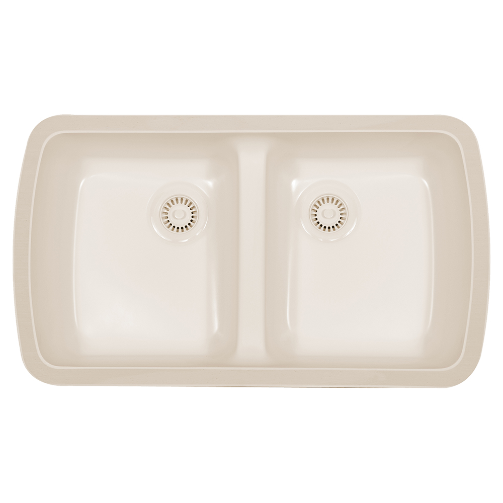 A-370 Acrylic Undermount Double Bowl Kitchen Sink, 33-3/4" x 19" x 8-3/4", Bisque
