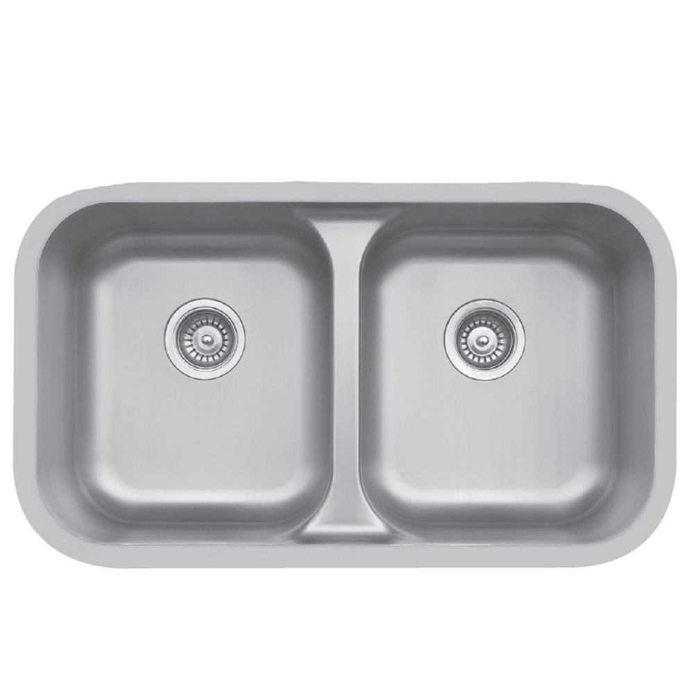 BC-5050 Stainless Steel Under Mount 18G Double Bowl Kitchen Sink, 32-1/2" x 18-1/4" x 9