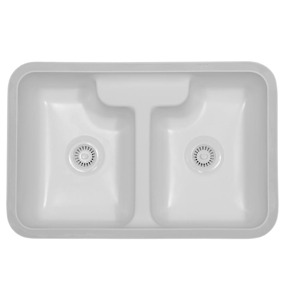 Hampton Acrylic Undermount Double Bowl Kitchen Sink, 31-3/4" x 20-3/4" x 8-3/4", Bisque