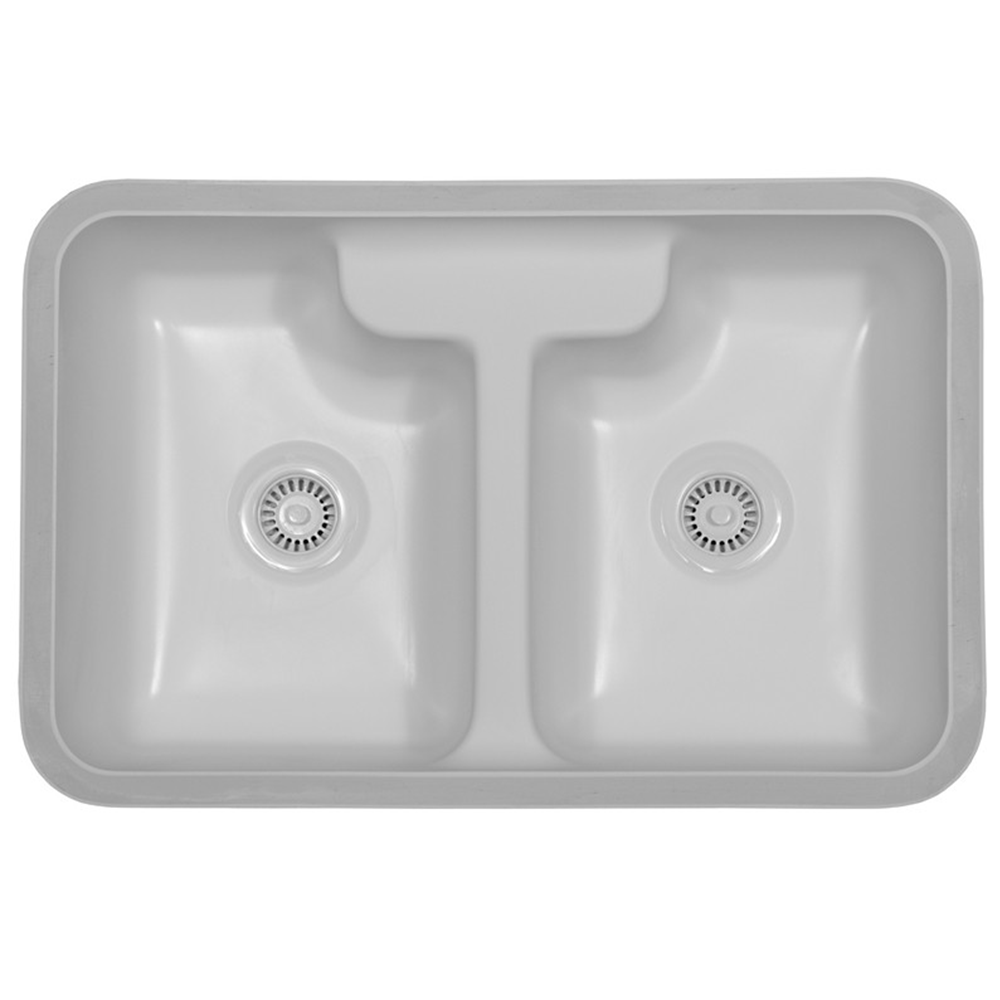 Hampton Acrylic Undermount Double Bowl Kitchen Sink, 31-3/4" x 20-3/4" x 8-3/4", White