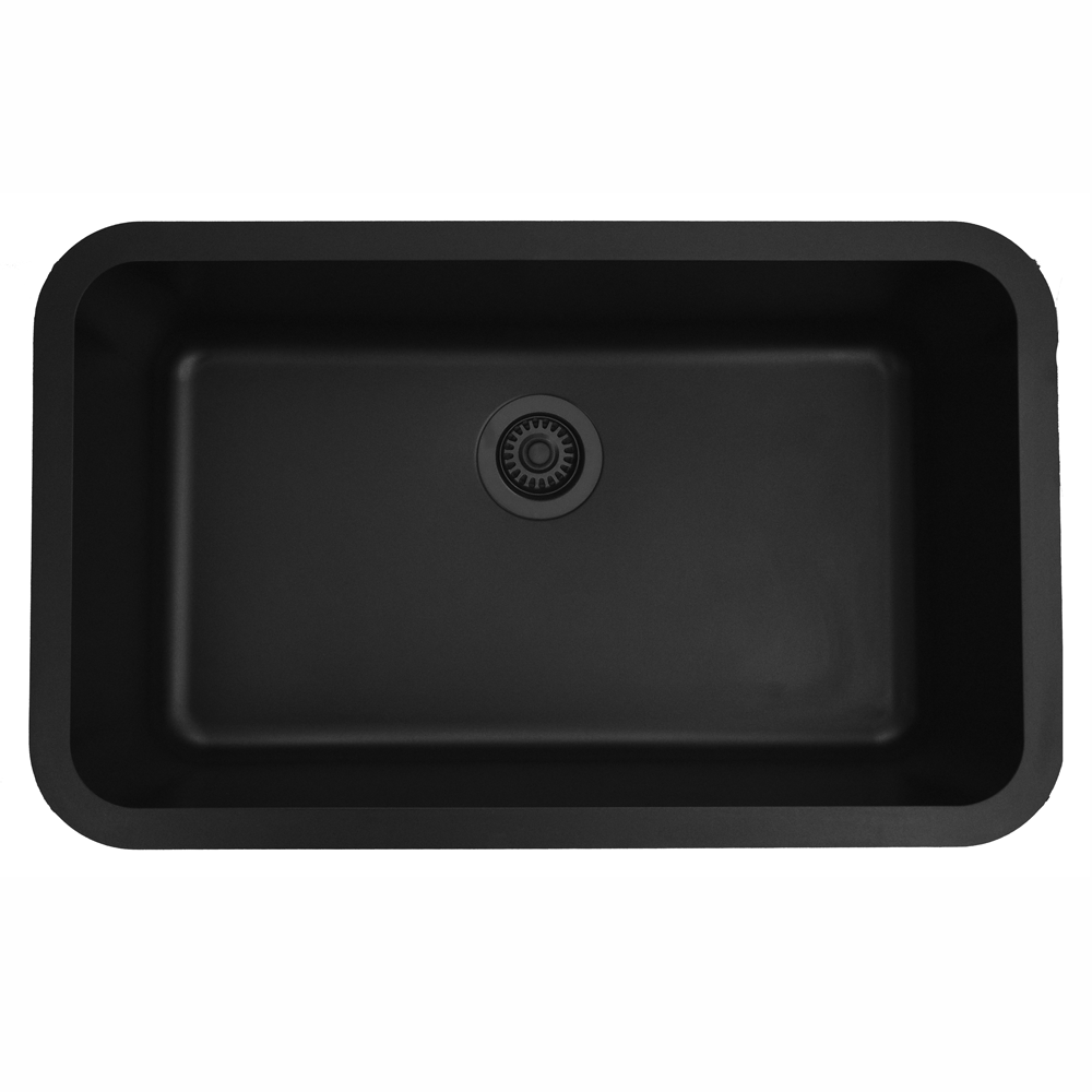 Q-340 Quartz Under Mount Extra Large Single Bowl Kitchen Sink, 30-7/8" x 18-7/8" x 9", Black