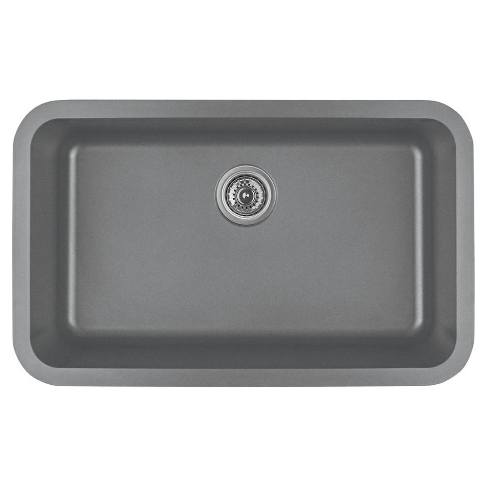 Q-340 Quartz Under Mount Extra Large Single Bowl Kitchen Sink, 30-7/8" x 18-7/8" x 9", Gray