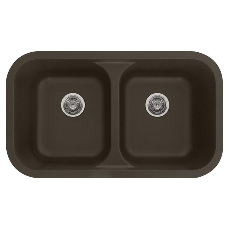 Q-350 Quartz Undermount Double Bowl Kitchen Sink, 32-3/8" x 19" x 8-1/2", Brown
