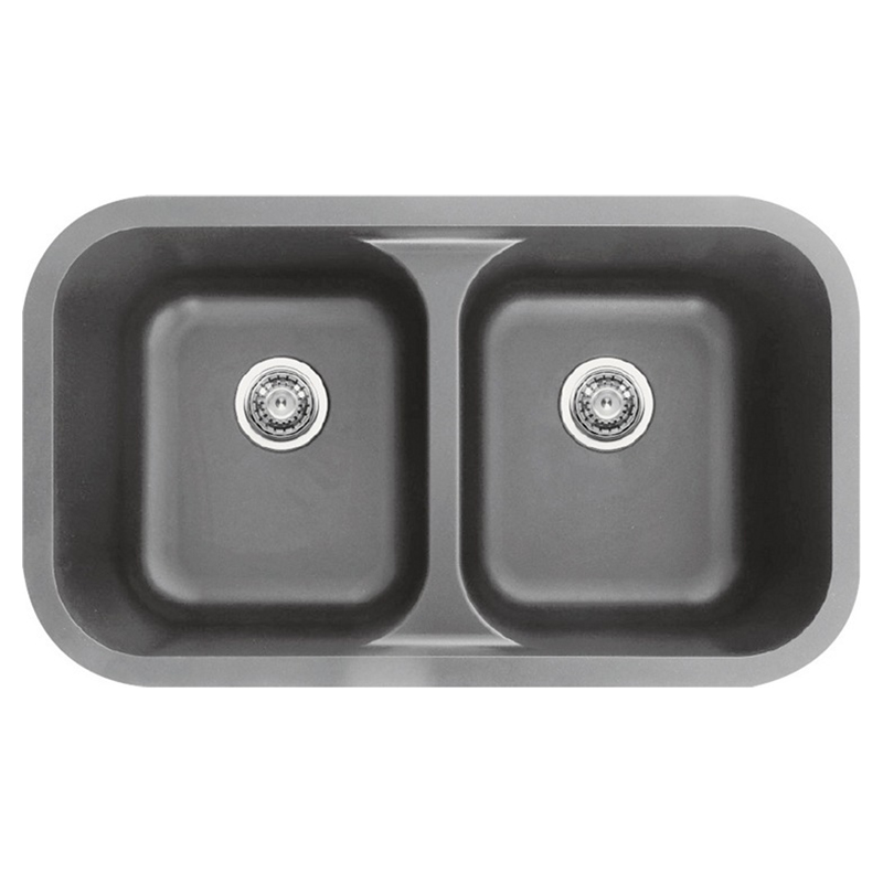 Q-350 Quartz Undermount Double Bowl Kitchen Sink, 32-3/8" x 19" x 8-1/2", Gray