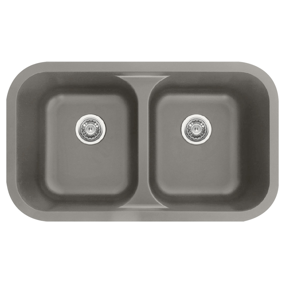 Q-350 Quartz Under Mount Double Equal Bowl Kitchen Sink, 32-3/8" x 19" x 8-1/2", Gray