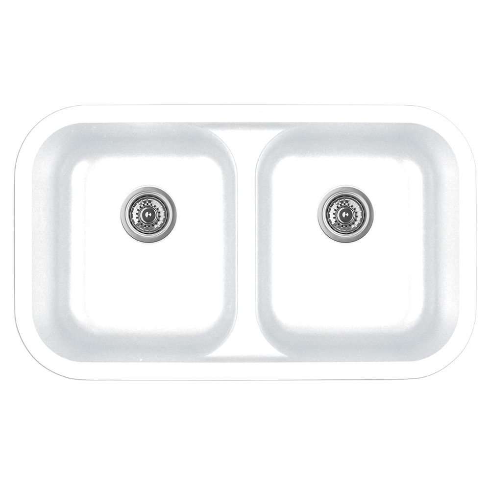 Q-350 Quartz Under Mount Double Equal Bowl Kitchen Sink, 32-3/8" x 19" x 8-1/2", White