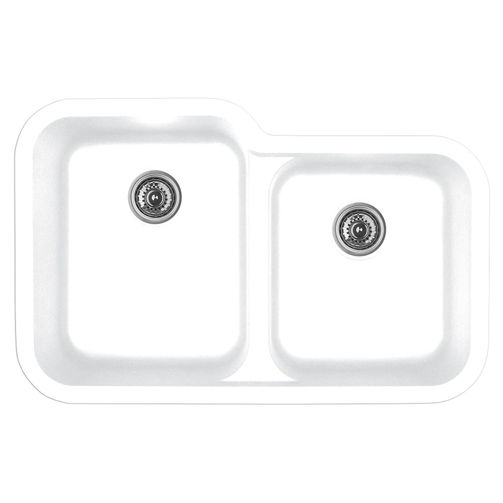 Q-360R Quartz Under Mount Large/Small Bowl Kitchen Sink, 32-1/2" x 21" x 8-1/2", White