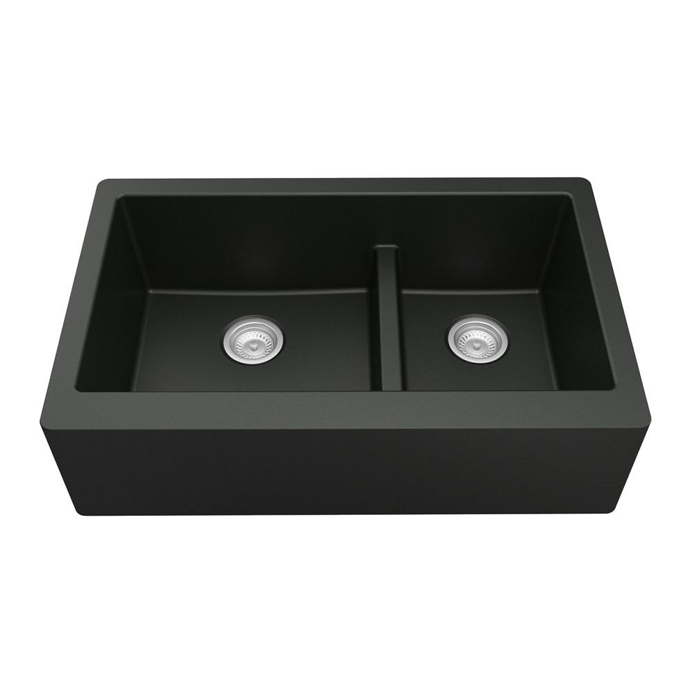 QA-760 Quartz Undermount Large/Small Bowl Kitchen Sink, 34" x 21-1/4" x 9", Black