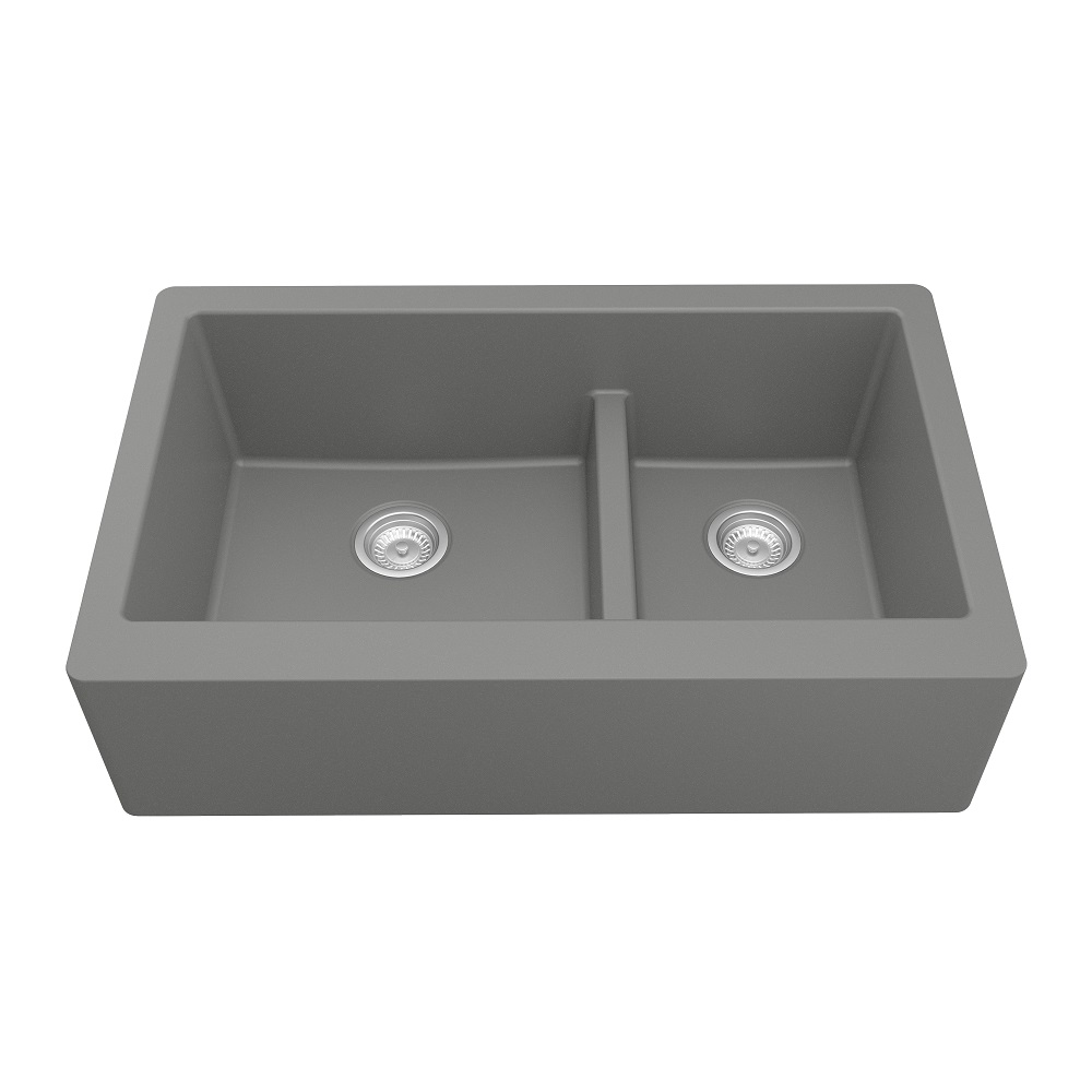 QA-760 Quartz Undermount Large/Small Bowl Kitchen Sink, 34" x 21-1/4" x 9", Gray