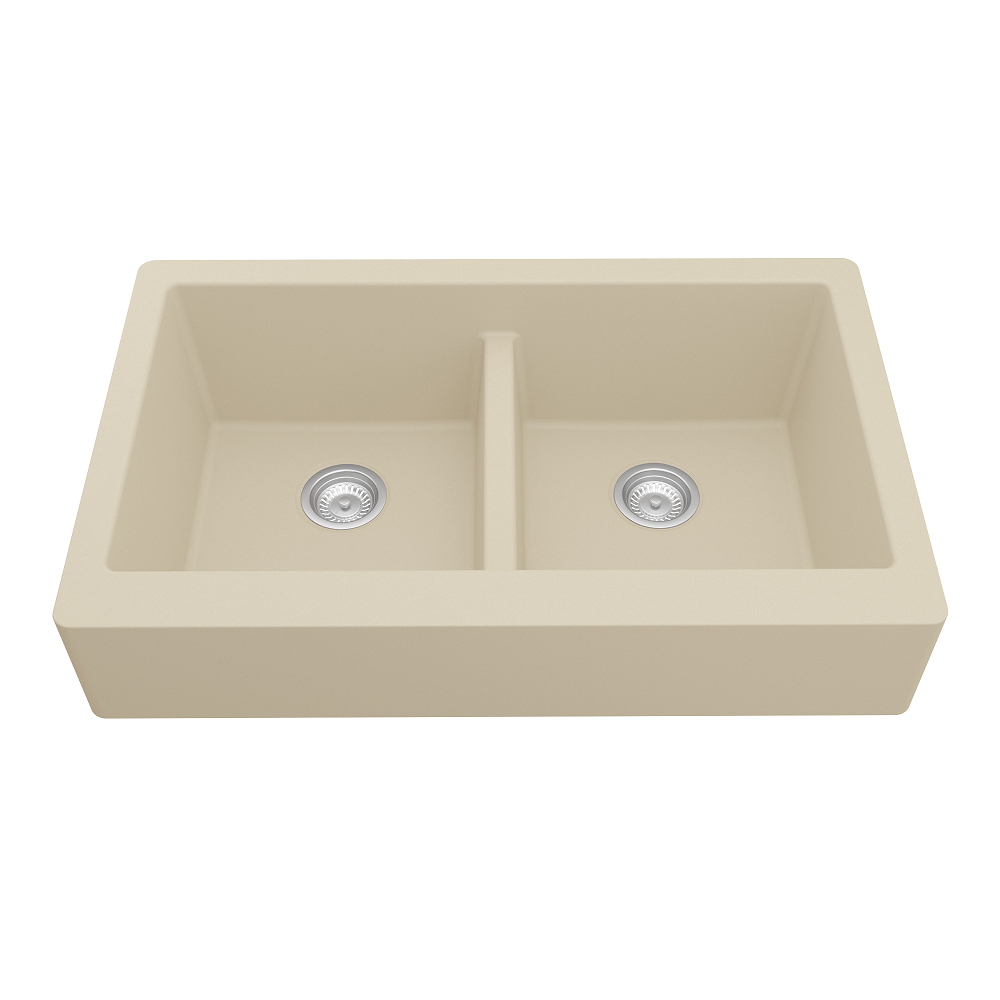 QAR-750 Quartz Undermount Double Equal Bowl Kitchen Sink, 34" x 21-1/4" x 9", Bisque
