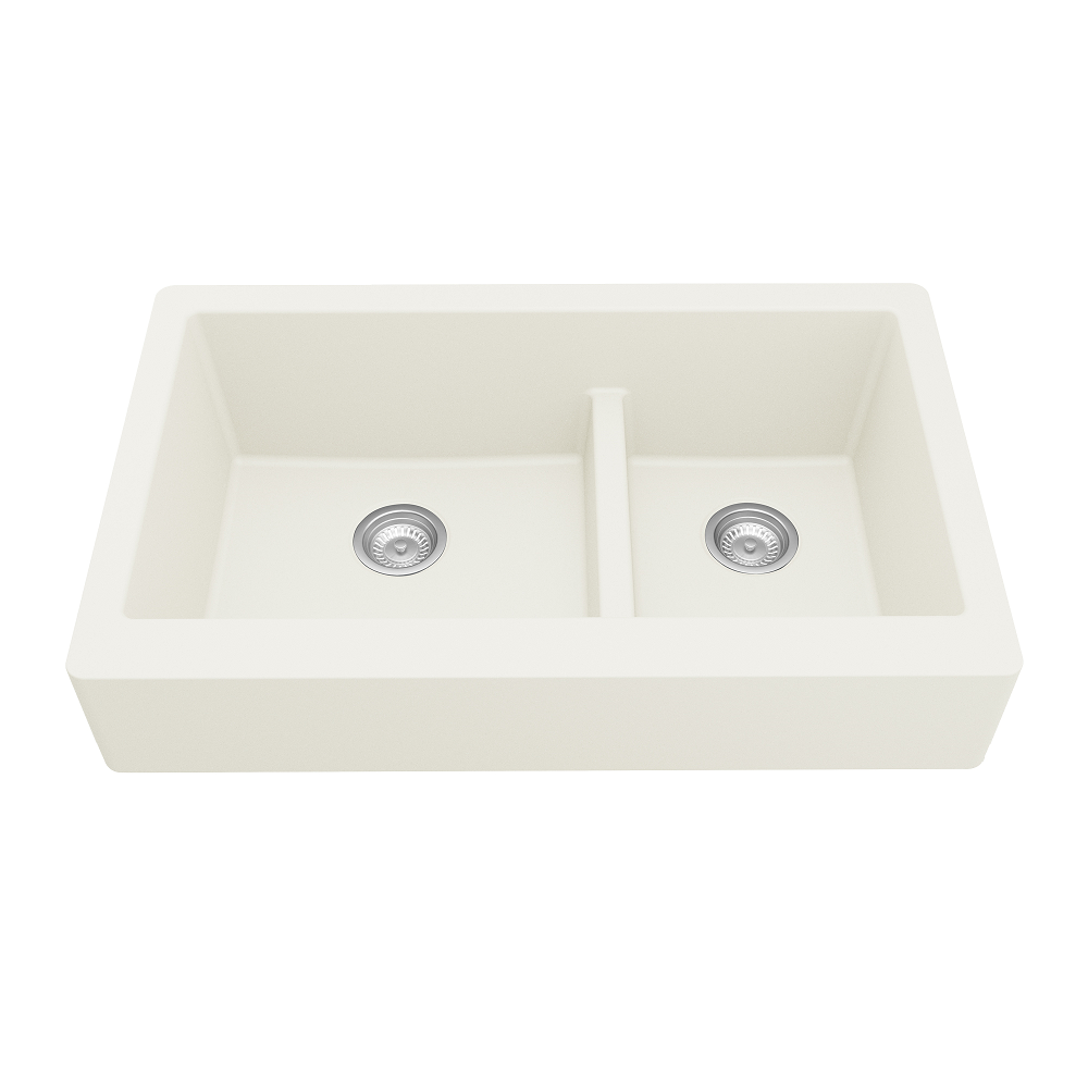 QAR-760 Quartz Undermount Large/Small Bowl Kitchen Sink, 34" x 21-1/4" x 9", White