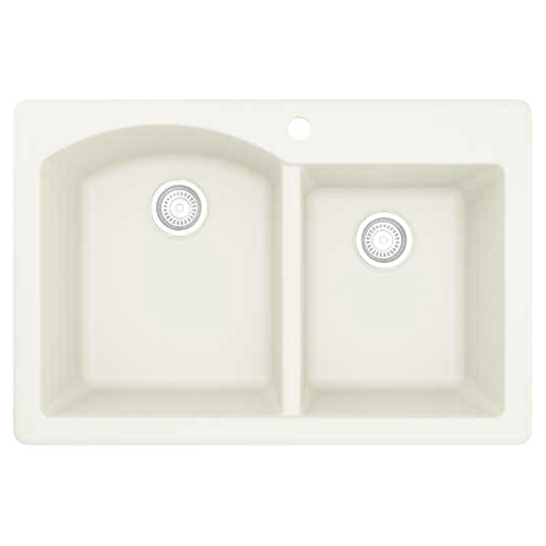 QT-610 Quartz Top Mount Large/Small Bowl Kitchen Sink, 33" x 22" x 9", White