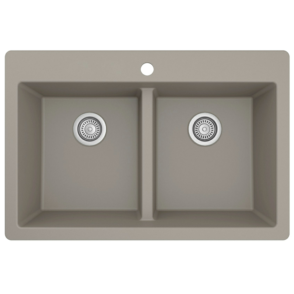 QT-810 Quartz Top Mount Double Equal Bowl Kitchen Sink, 33" x 22" x 9", Concrete