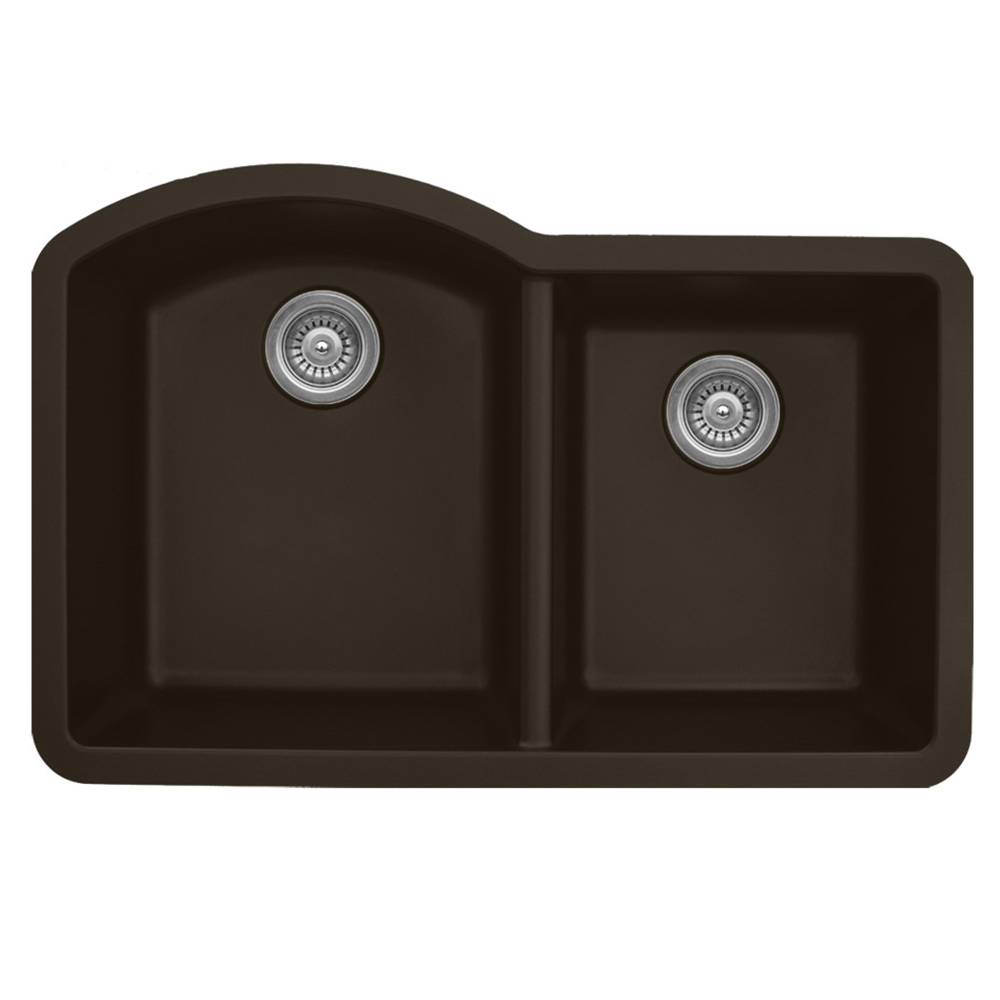 QU-610 Quartz Under Mount Large/Small Bowl Kitchen Sink, 32" x 21" x 9", Brown