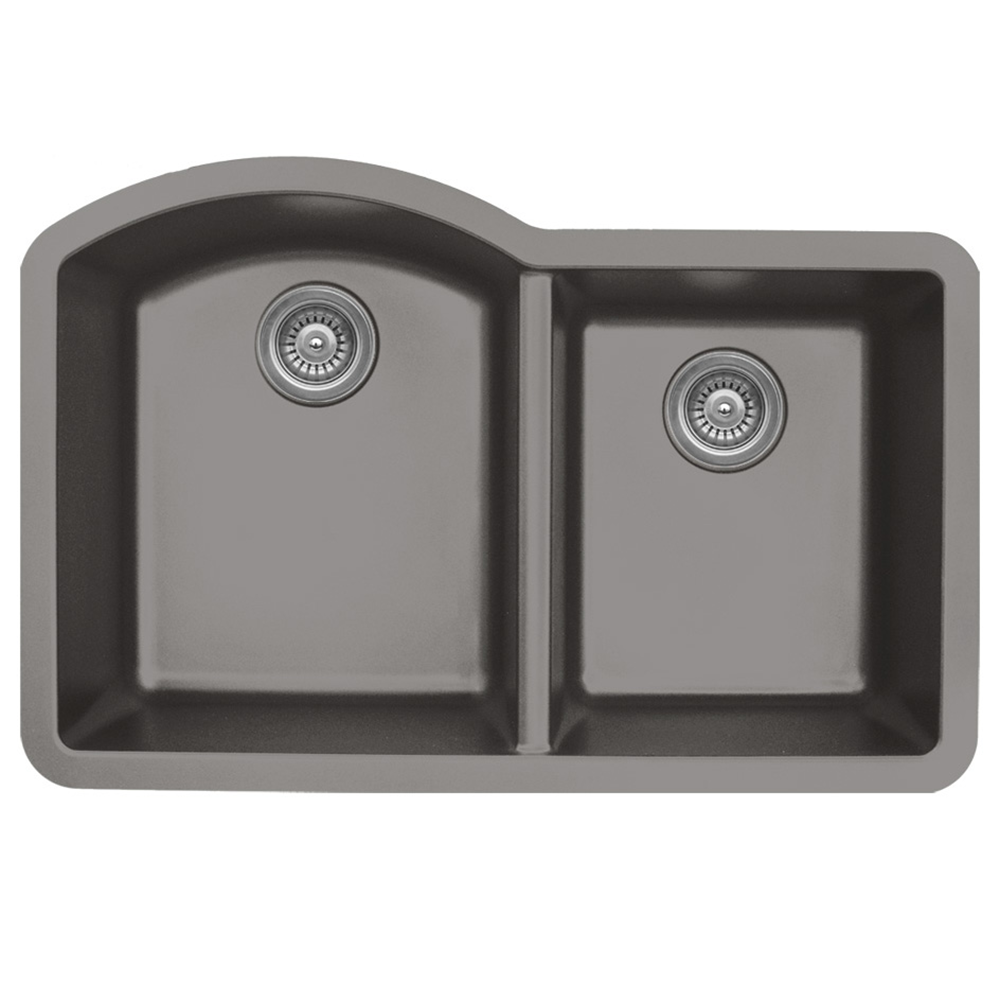 QU-610 Quartz Under Mount Large/Small Bowl Kitchen Sink, 32" x 21" x 9", Concrete