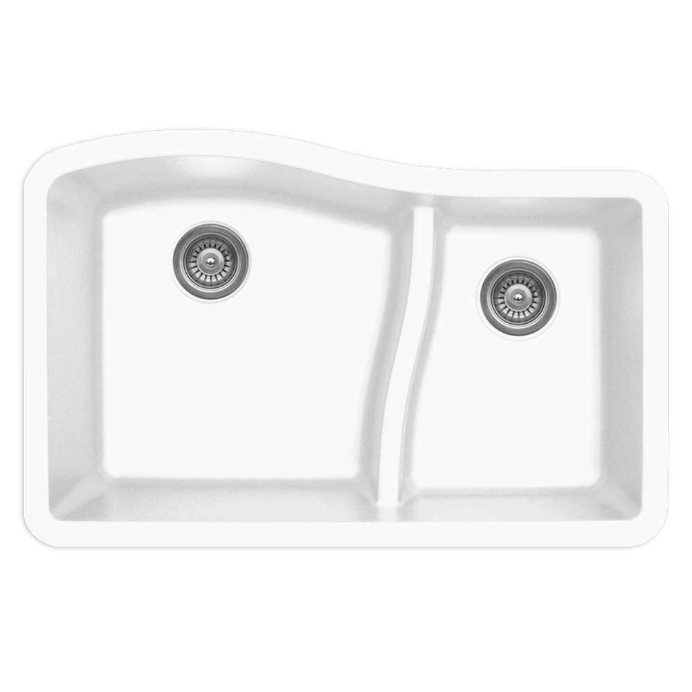 QU-630 Quartz Under Mount Large/Small Bowl Kitchen Sink, 32" x 21" x 10", White