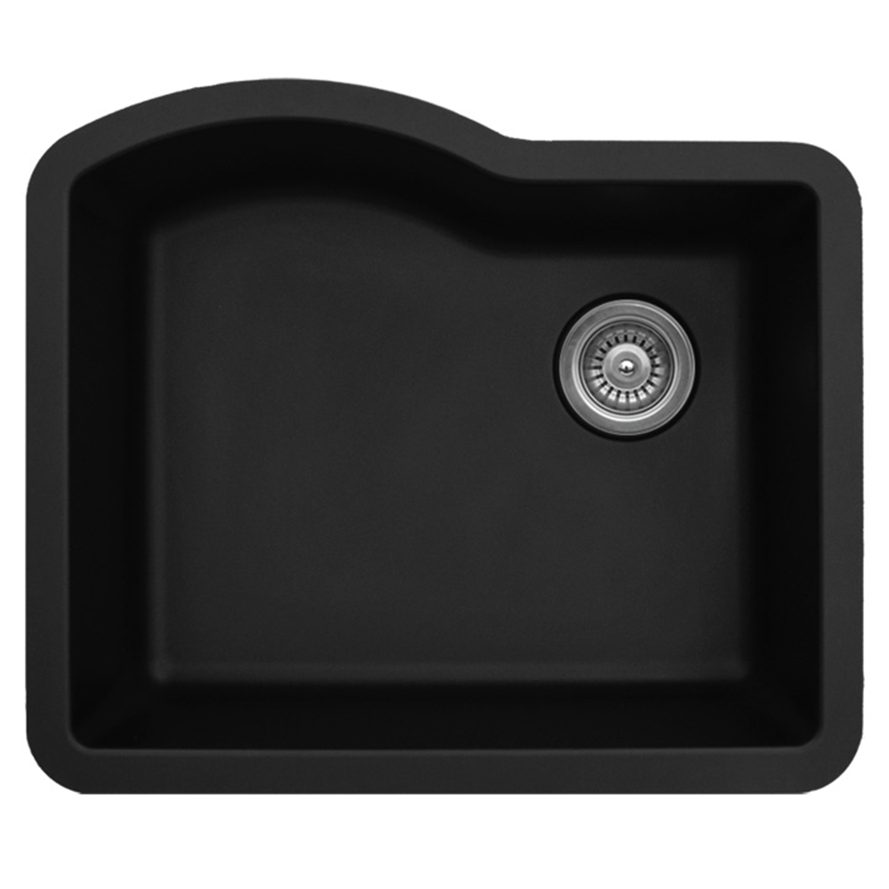 QU-671 Quartz Under Mount Single Bowl Kitchen Sink, 24" x 21" x 9", Black