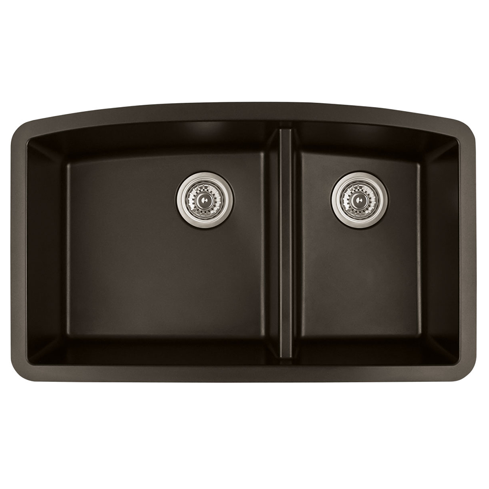 QU-711 Quartz Under Mount Large/Small Bowl Kitchen Sink, 32-1/2" x 19-1/2" x 9", Brown