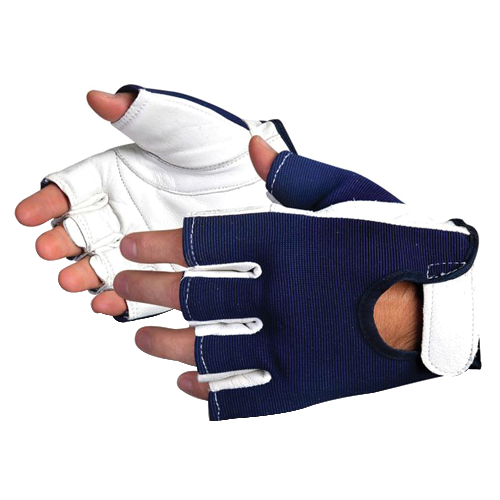 Large Goatskin Anti-Vibration Gloves, Half-Finger Blue/White