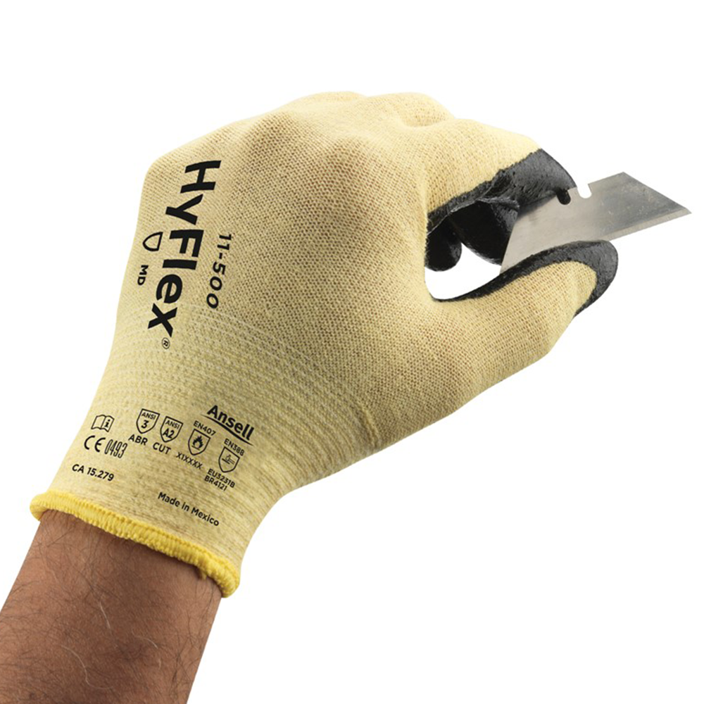 Large Nitrile/Kevlar Lined Cut Resistant Gloves, Yellow/Black