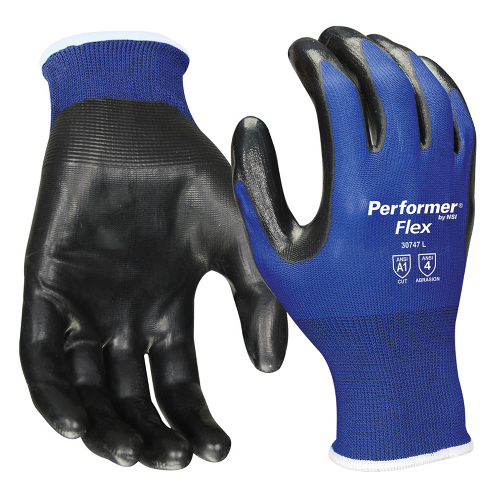 Large Polyester/Rubber Latex Gloves, Blue/Black
