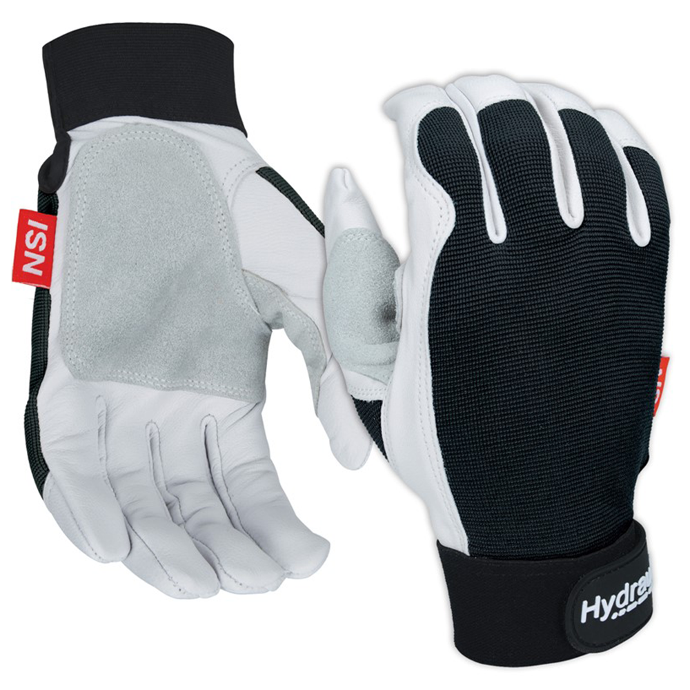 Double Extra-Large Goatskin/Stretch Knit Sport Utility Gloves, Black/White