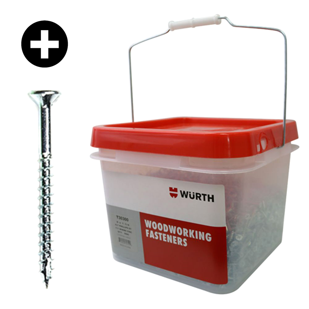 #8 x 1" Flat Head Assembly Screw, Phillips Drive Coarse Thread with Nibs and Type 17 Auger Point, Zinc, Bucket of 7 Thousand by Wurth