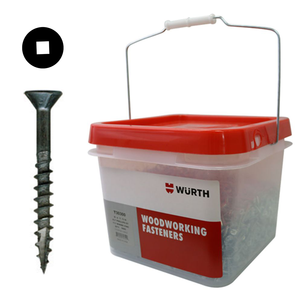 #8 x 1" Flat Head Assembly Screw, Square Drive Coarse Thread with Nibs and Type 17 Auger Point, Black, Bucket of 7 Thousand by Wurth