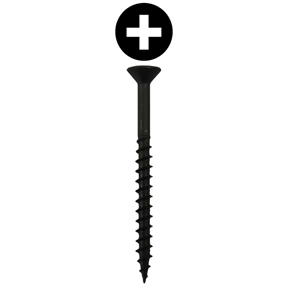 #8 x 2-1/4" Flat Head Assembly Screw, Phillips Drive Coarse Thread with Nibs and Type 17 Auger Point, Black, Bucket of 2.5 Thousand by Wurth