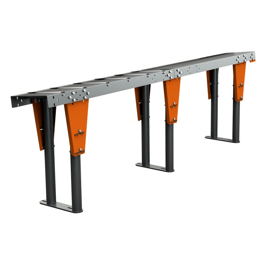 TigerStop TABR26-T Steel Roller Material Handling Table with 10 Degree Tilted Brackets 28' L x 14.44" W